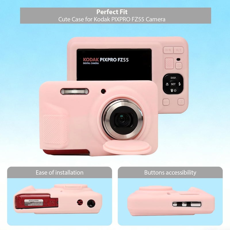Frevyve Case for Kodak PIXPRO FZ55 Digital Camera Accessories, Soft Silicone Protective Case, Slim Fit Sleeve with Removable Lens Cover and Screen Protector, Lightweight, Anti-Scratch (Pale Pink) - Image 3